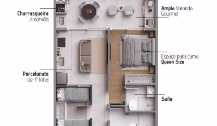 Apto 2dorm/1suíte  -51,70m² - Praia das Toninhas - Ubatuba-SP