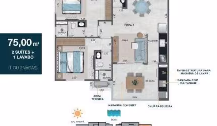 Cobertura Duplex - Apto 2dorm/1Suíte - 101,24m² - Martin de Sá - Caraguatatuba-SP
