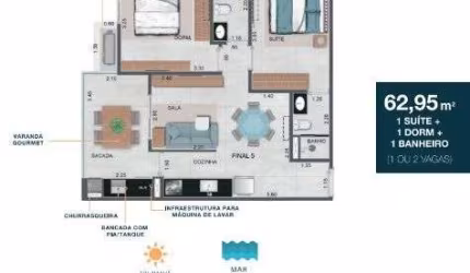 Unidade 1º andar - Apto 2dorm/2Suíte - 73,20m² - Martin de Sá - Caraguatatuba-SP
