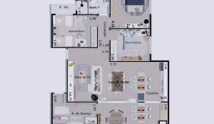 Unidade Alto padrão - 120,63m² - 3 dorm/1suíte - Indaiá - Caraguatatuba-SP