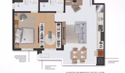 Unidade 1º andar - Apto 1dorm suíte - 55,86m² - Massaguaçu - Caraguatatuba-SP