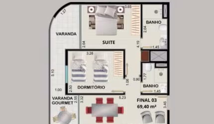 Apartamento 2dorm/1 suíte  - 69,40m² - Itaguá - Ubatuba-SP