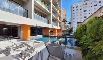 Apartamento de luxo Totalmente Mobiliado, para locação no bairro Cambuí, Campinas-SP: 1 quarto, 1 suíte, 1 sala, 1 vaga de garagem, 42m².