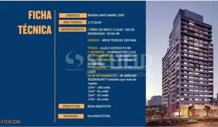 Studio á Venda no Alto da boa Vista com 22m², 1 quarto.