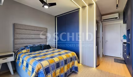Studio para locação de 34m² útil com varanda, totalmente mobiliado na Alto da Boa Vista