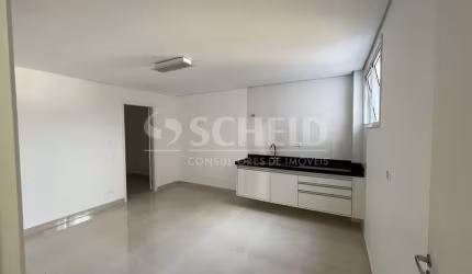 Studio 46m2 no Campo Grande com 1 dormitório, banheiro, sala, cozinha com cooktop, 1 vaga e elevador
