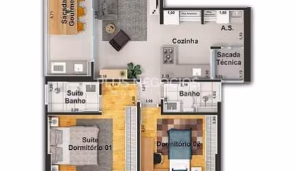 Apartamento a venda no Condomínio Alameda JK com 2 dormitórios de 78m² com Suíte e Varanda Gourmet