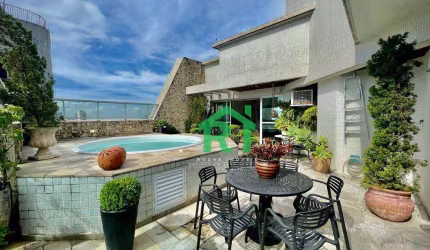 Cobertura Duplex, Com Vista ao Mar, na Praia, confortável, 3 suítes, 1 vaga, Piscina, Churrasqueira, Astúrias, Guarujá.