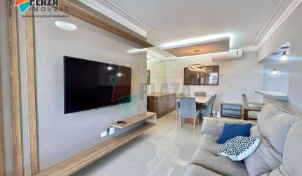 Apartamento mobiliado com 3 quartos e vista mar, disponível para alugar, no Canto do Forte, em Praia Grande/SP.