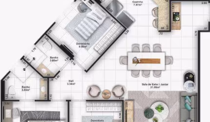 Apartamento com 3 dormitórios à venda, 107 m² por R$ 903.000,00 - Vila Guilhermina - Praia Grande/SP
