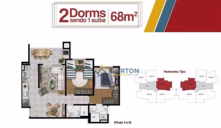 Apartamento à Venda no 12º Andar em Estância Lynce, Atibaia - 2 Dormitórios com Vista Privilegiada