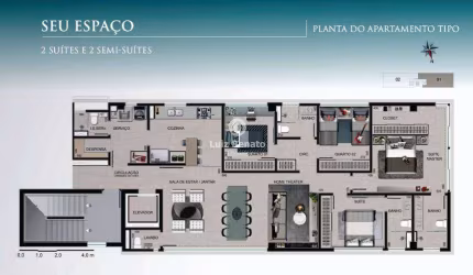 Apartamento de 4 quartos e 3 vagas a venda em Lourdes.