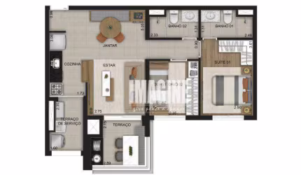 Apartamento no Belém com 2 Dormitórios sendo 1 Suíte, 1 Vaga, 64 m²