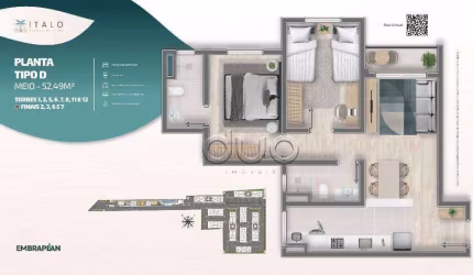 Apartamento com 2 dormitórios à venda, 52 m² por R$ 259.000,00 - Potiguar - Piracicaba/SP
