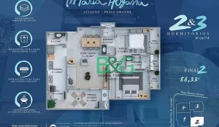 Apartamento com 2 dormitórios à venda, 86 m² por R$ 579.900,00 - Aviação - Praia Grande/SP