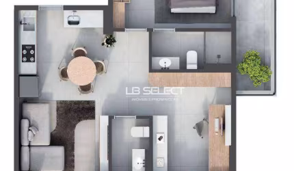 Loft no bairro Martins com dois quartos, uma suíte e sacada.