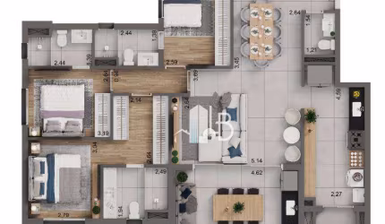 Apartamento com 3 dormitórios à venda, 120 m² por R$ 968.912,74 - Jardim Karaíba - Uberlândia/MG