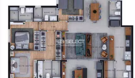Apartamento no edifício Domun com três suítes e varanda gourmet.