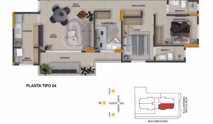 Apartamento no bairro copacabana com três quartos, uma suíte e varanda.