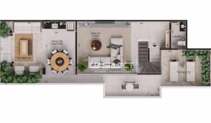Cobertura com três quartos, varanda gourmet e terraço.