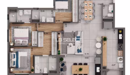 Apartamento bairro Karaíba com três suítes e varanda gourmet.