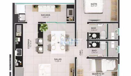 Apartamento no bairro Tubalina com dois quartos e varanda gourmet.