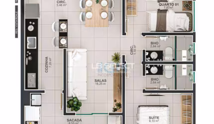 Apartamento com dois quartos e varanda gourmmet.