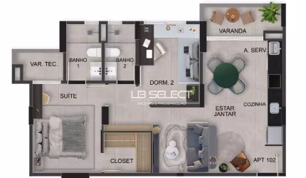 Apartamento no bairro Gávea dois quartos e uma suíte com closet.