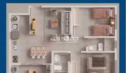 Apartamento com dois quartos, sendo uma suíte e varanda gourmet.