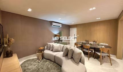 Apartamento com três quartos, sendo uma suíte, varanda gourmet e duas vagas de garagem.