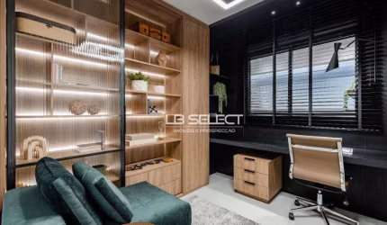 Apartamento com três quartos, sendo uma suíte e duas semi suítes, duas vagas de garagem e área gourmet completa.