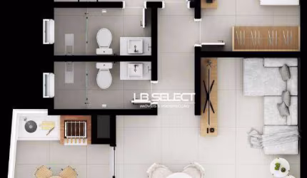 Apartamento com dois quartos, uma suite e área gourmet.