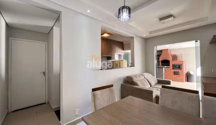 Apartamento mobiliado no Rio Fiora, com churrasqueira, 2 dormitórios, 2 banheiros e 1 vaga.