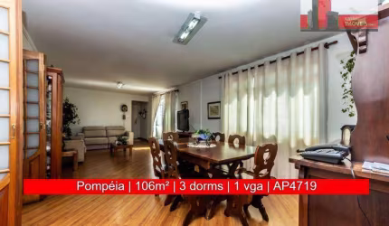 Apartamento de 106m², 3 quartos, 1 vaga, Av. Pompéia, 744 - Pompeia, Edifício Bella.