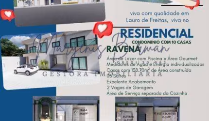 Casa em Condomínio para Venda em Lauro de Freitas, Pitangueiras, 3 dormitórios, 3 suítes, 4 banheiros, 2 vagas