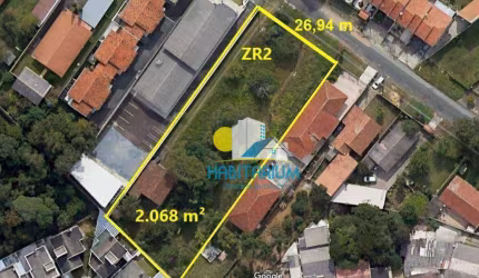 Terreno ZR2 com testada de 26,90 m, área total 2.068,00 m²