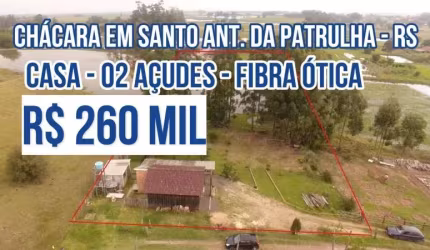 120278 CHÁCARA COM CASA, DOIS AÇUDES, FIBRA ÓTICA , ACEITA TROCA POR CASA EM GRAVATAÍ