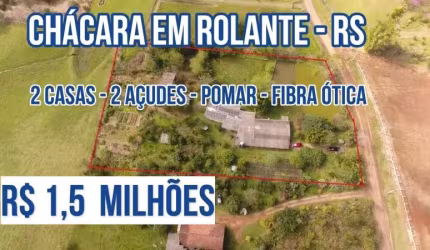 120506 CHÁCARA EM ROLANTE  2 CASAS 2 AÇUDES POMAR HORTA FIBRA ÓTICA PRÓX ESCOLA ADVENTISTA