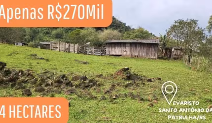 [558]CHÁCARA EM SANTO ANTÔNIO DA PATRULHA, 4HA, COM CASA, GALPÃO, ÓTIMA PARA CRIAÇÃO DE GADO