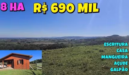 [574] CHÁCARA EM SANTO ANTÔNIO DA PATRULHA 8HA  ESCRITURA CASA GALPÃO AÇUDE PASTO ROÇA