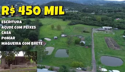 [764] CHÁCARA EM NOVA HARTZ, COM 10000 M², ESCRITURADA, COM CASA, GALPÃO, MANGUEIRA, PEQUENO POMAR