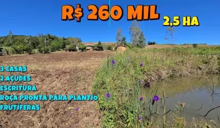 [833] CHÁCARA EM NOVA HARTZ COM 2,5 HA, ESCRITURA, POÇO ARTESIANO, AÇUDES, FRUTÍFERAS E ÁREA PRONTA PARA PLANTIO DE ROÇA