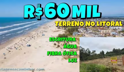 [850] TERRENO EM ARROIO DO SAL, A 1 KM DA PRAIA, ESCRITURADO, COM ÁGUA, LUZ, CALÇAMENTO E CERCADO