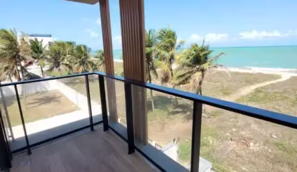 Flat novo com 25 m² frente mar pé na areia no Jardim Oceania