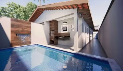 Casa com 2 quartos, piscina e área gourmet em Itanhaém.