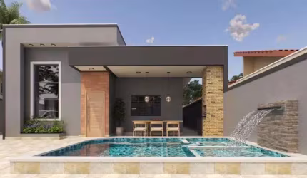 Casa com piscina e área gourmet com churrasqueira em Itanhaém.