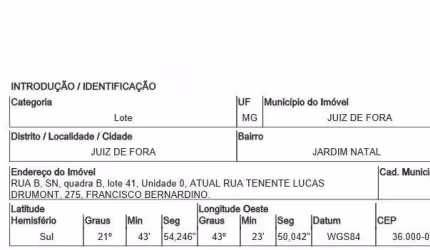 Oportunidade Única em JUIZ DE FORA - MG | Tipo: Terreno | Negociação: Venda Direta Online  | Situação: Imóvel