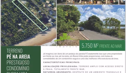 Terreno frente mar à venda em Busca Vida, 5.750m² no Litoral Norte. Camaçari. Últimos lotes com acesso direto à praia. Oportunidade única!