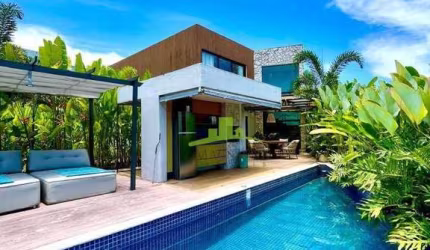 Casa de 340m² em Alphaville Litoral Norte 1, 4 suítes, conceito aberto, totalmente mobiliada, área gourmet, automação completa, R$ 2.900.000,00
