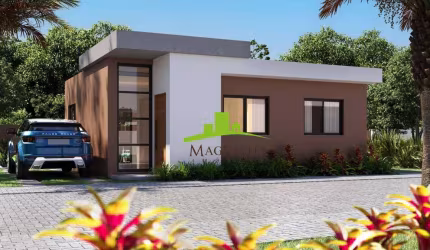 LANÇAMENTO LINE by DENA. Condomínio Casas Individuais, Abrantes, 81m², 3 Quartos, 1 Suíte, Garden Privativo, Fachada Moderna, Clube com 2.200m² Lazer